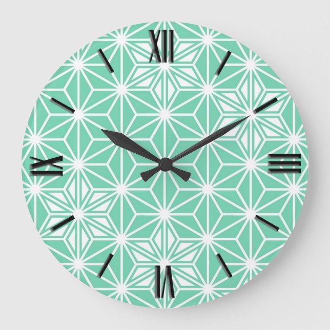 Japanese Asanoha pattern - light aqua Large Clock (Front)