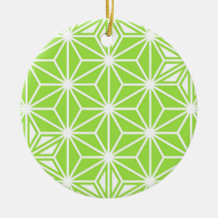 Japanese Asanoha pattern - light lime green Ceramic Tree Decoration