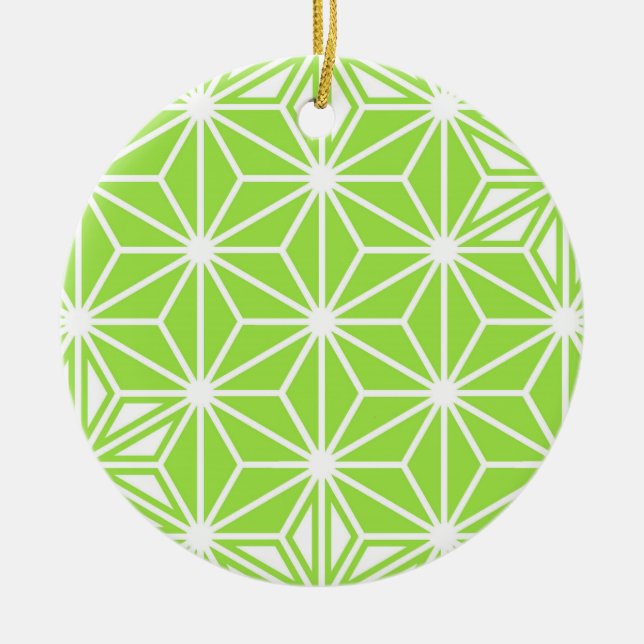 Japanese Asanoha pattern - light lime green Ceramic Tree Decoration (Front)