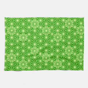 Japanese Asanoha pattern - lime green Tea Towel