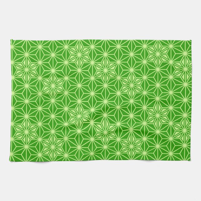 Japanese Asanoha pattern - lime green Tea Towel (Horizontal)