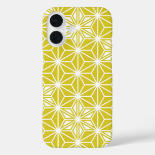 Japanese Asanoha pattern - mustard gold and white iPhone 16 Case