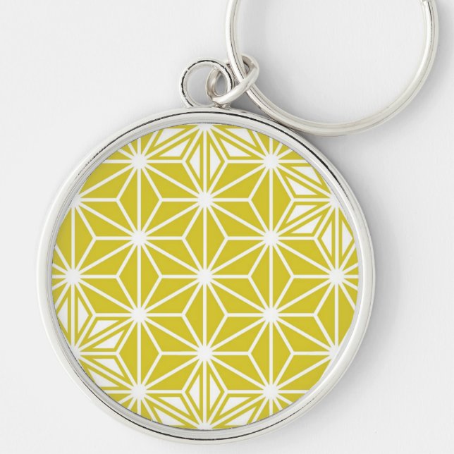 Japanese Asanoha pattern - mustard gold and white Key Ring (Front)