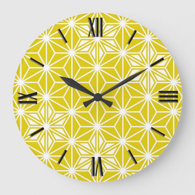 Japanese Asanoha pattern - mustard gold and white Large Clock (Front)