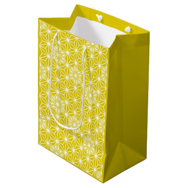 Japanese Asanoha pattern - mustard gold and white Medium Gift Bag (Front Angled)