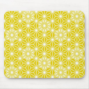 Japanese Asanoha pattern - mustard gold and white Mouse Mat