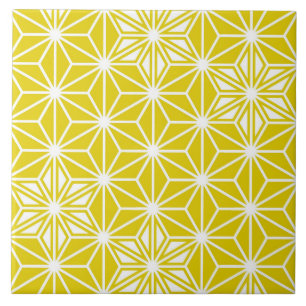 Japanese Asanoha pattern - mustard gold and white Tile