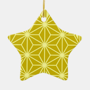 Japanese Asanoha pattern - mustard gold Ceramic Tree Decoration