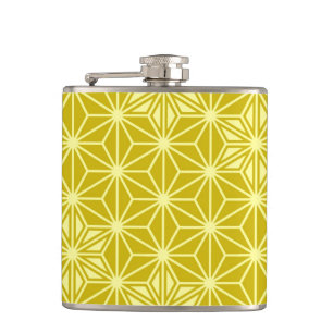 Japanese Asanoha pattern - mustard gold Hip Flask