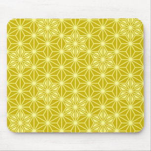 Japanese Asanoha pattern - mustard gold Mouse Mat
