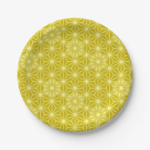 Japanese Asanoha pattern - mustard gold Paper Plate