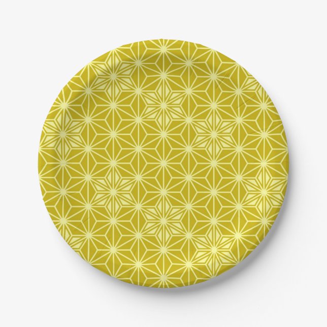Japanese Asanoha pattern - mustard gold Paper Plate (Front)