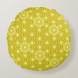 Japanese Asanoha pattern - mustard gold Round Cushion