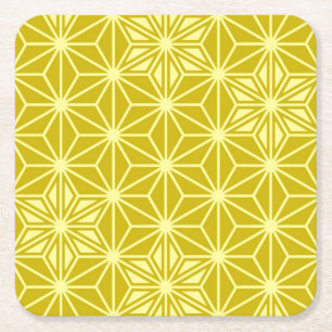 Japanese Asanoha pattern - mustard gold Square Paper Coaster