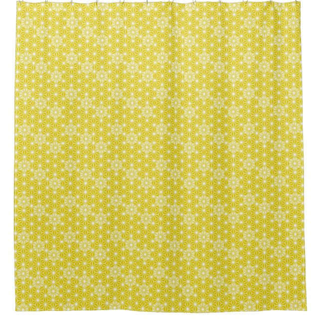 Japanese Asanoha Pattern, Mustard Gold & White Shower Curtain (Front)