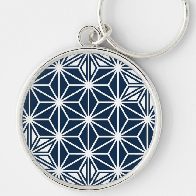 Japanese Asanoha pattern - navy blue Key Ring (Front)