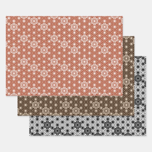 Japanese Asanoha pattern, Neutrals Wrapping Paper Sheet (Set)