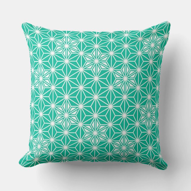 Japanese Asanoha pattern - peacock blue Cushion (Front)