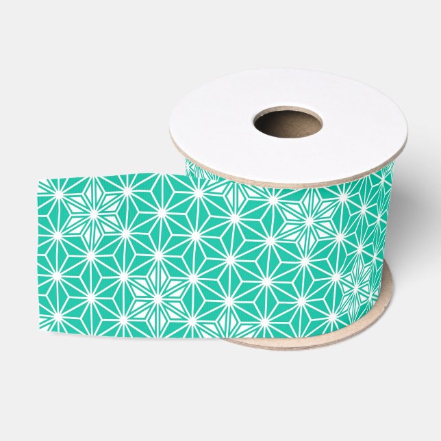 Japanese Asanoha pattern - peacock blue Grosgrain Ribbon (Spool)