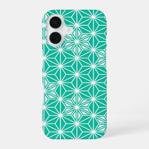Japanese Asanoha pattern - peacock blue iPhone 16 Case