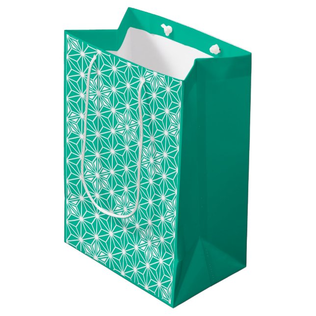 Japanese Asanoha pattern - peacock blue Medium Gift Bag (Front Angled)