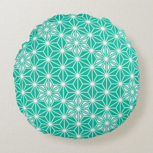 Japanese Asanoha pattern - peacock blue Round Cushion