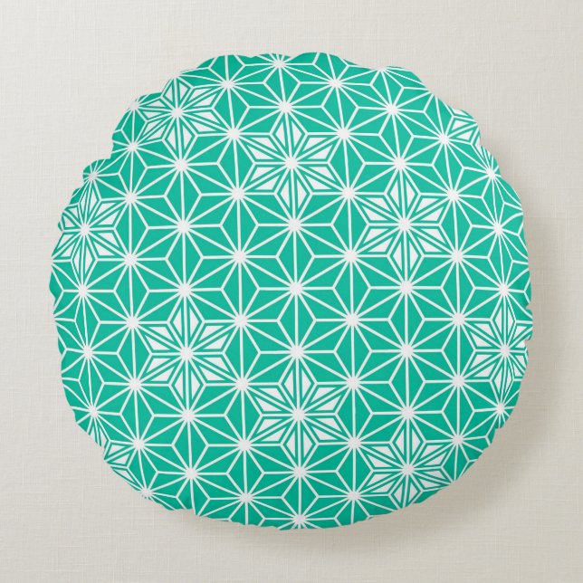 Japanese Asanoha pattern - peacock blue Round Cushion (Front)