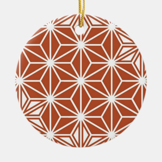 Japanese Asanoha pattern - terracotta Ceramic Tree Decoration (Front)