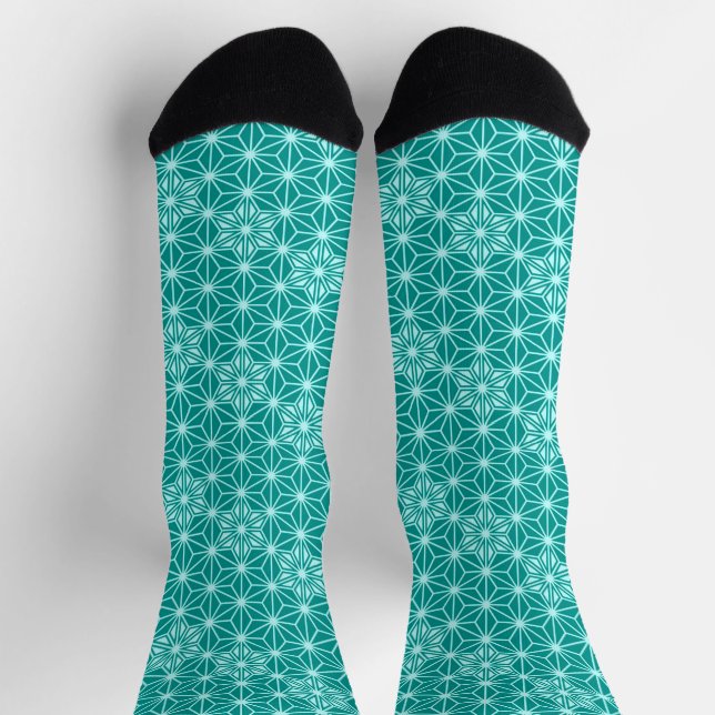 Japanese Asanoha pattern, turquoise and aqua Socks (Top)