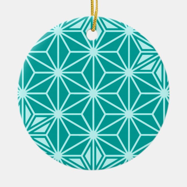 Japanese Asanoha pattern - turquoise Ceramic Tree Decoration (Front)