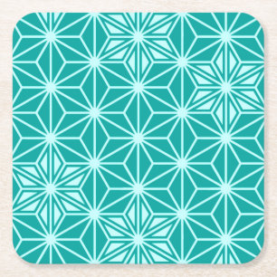 Japanese Asanoha pattern - turquoise Square Paper Coaster