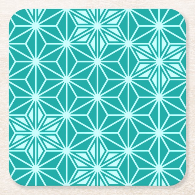 Japanese Asanoha pattern - turquoise Square Paper Coaster (Front)
