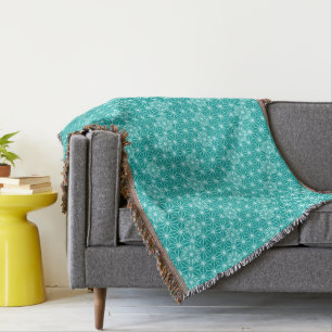 Japanese Asanoha pattern - turquoise Throw Blanket
