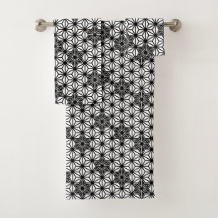 Japanese Asanoha pattern - white and black Bath Towel Set
