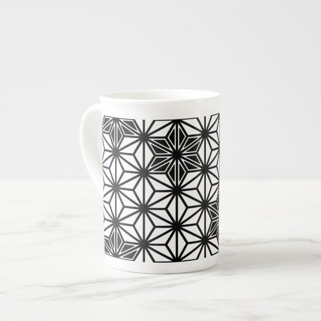 Japanese Asanoha pattern - white and black Bone China Mug (Front Left)