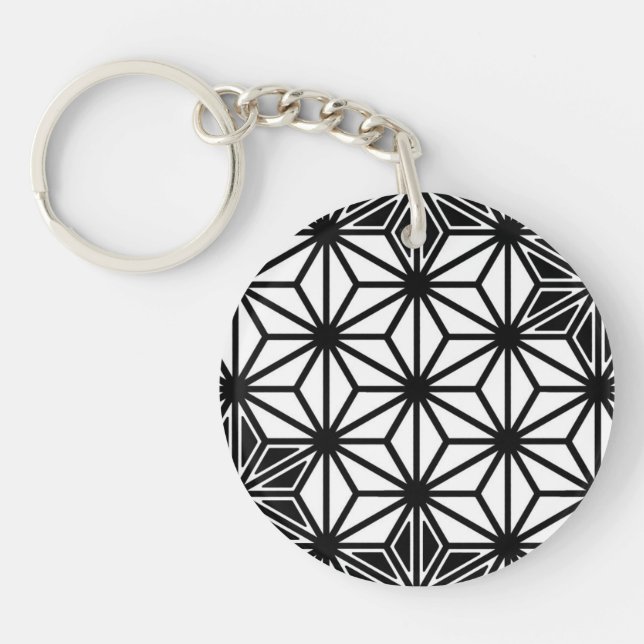 Japanese Asanoha pattern - white and black Key Ring (Front)