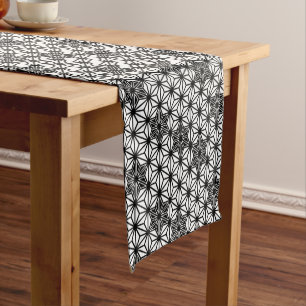 Japanese Asanoha Pattern, White and Black Short Table Runner