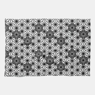 Japanese Asanoha pattern - white and black Tea Towel