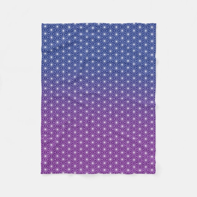 Japanese Asanoha Traditional Print Blue & Purple Fleece Blanket (Front)