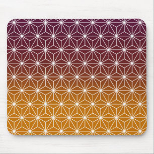 Japanese Asanoha Traditional Print Burgundy & Gold Mouse Mat