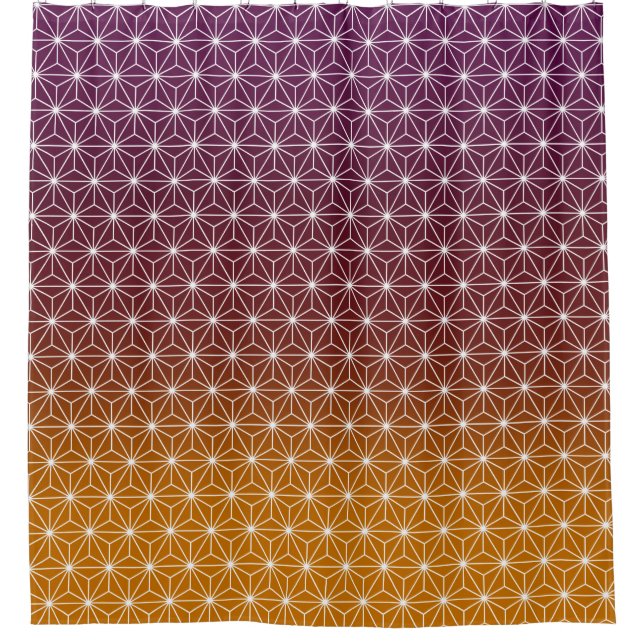 Japanese Asanoha Traditional Print Burgundy & Gold Shower Curtain (Front)