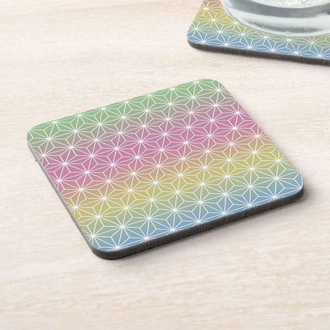 Japanese Asanoha Traditional Print Pastel Rainbow Coaster (Left Side)