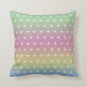Japanese Asanoha Traditional Print Pastel Rainbow Cushion