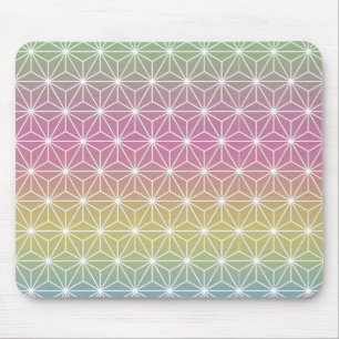 Japanese Asanoha Traditional Print Pastel Rainbow Mouse Mat