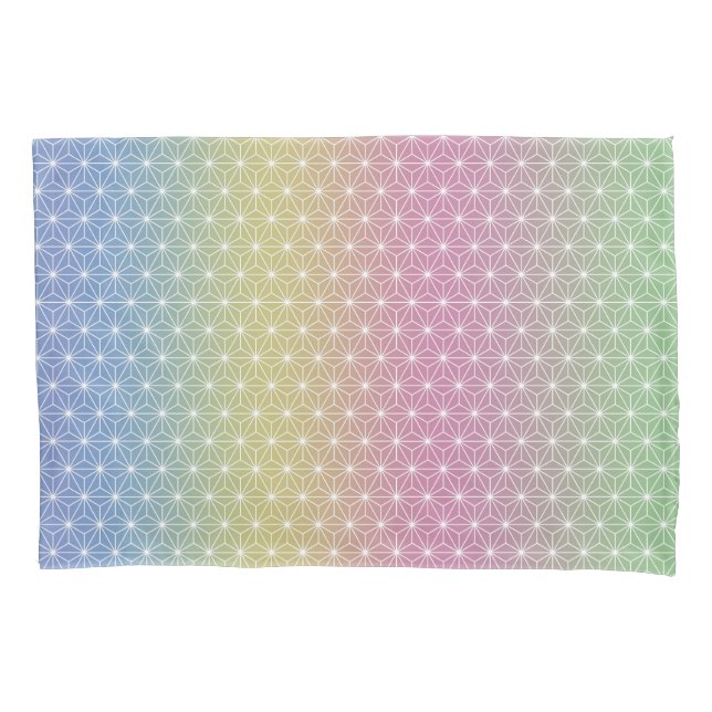 Japanese Asanoha Traditional Print Pastel Rainbow Pillowcase (Front-Left)