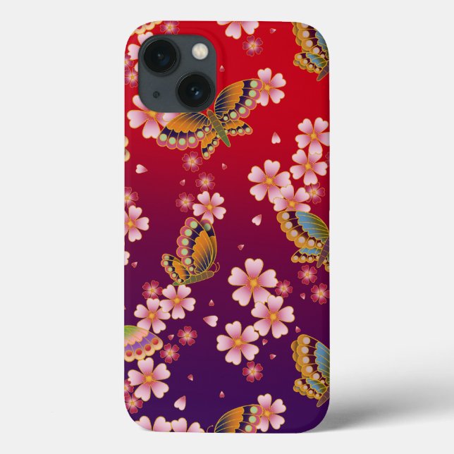 Japanese Asanoha Traditional Print Red & Purple Case-Mate iPhone Case (Back)