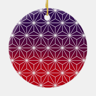 Japanese Asanoha Traditional Print Red & Purple Ceramic Tree Decoration