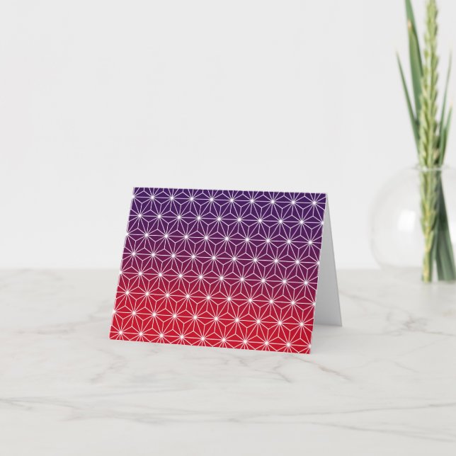 Japanese Asanoha Traditional Print Red & Purple Note Card (Front)