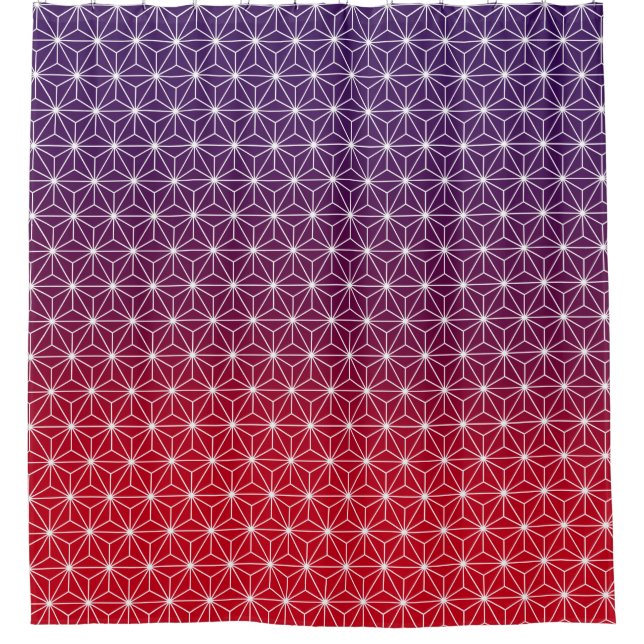 Japanese Asanoha Traditional Print Red & Purple Shower Curtain (Front)