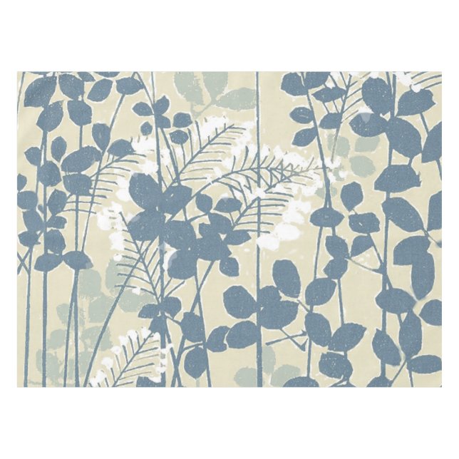 Japanese Asian Art Floral Blue Flowers Print Tablecloth (Front (Horizontal))